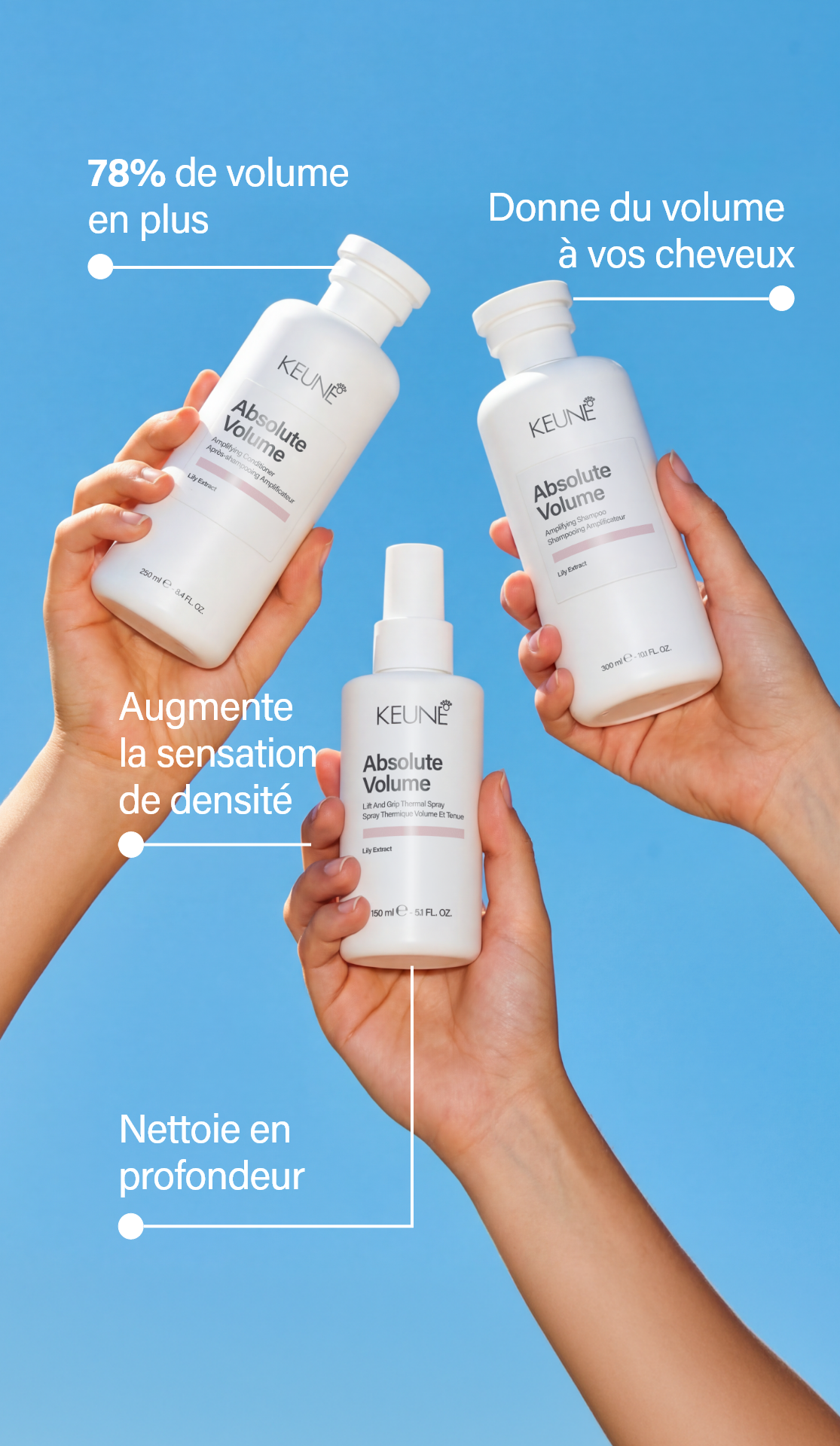 Shampooing Absolute Volume Keune : Augmente volume et épaisseur pour cheveux fins. Profite de cheveux plus volumineux avec une formule légère. Idéal soin capillaire.
