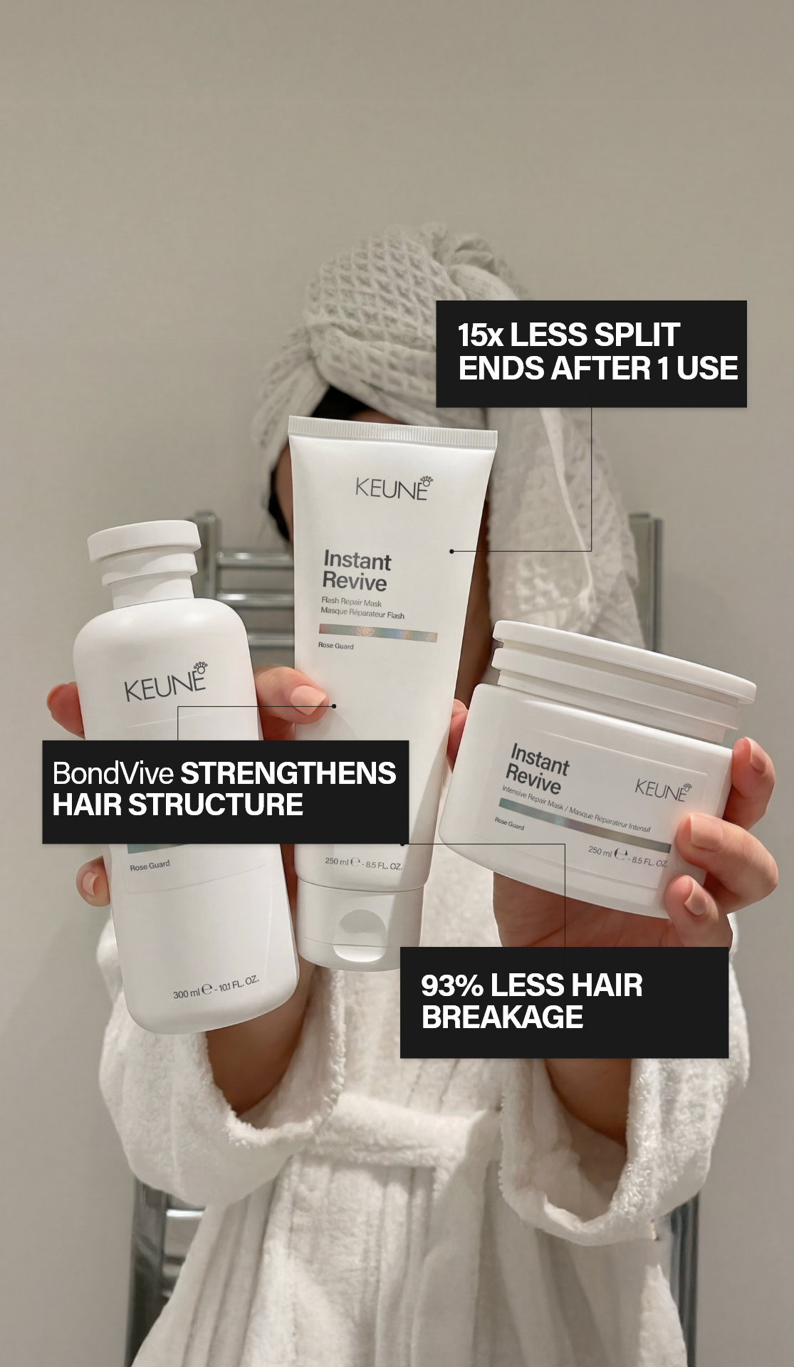 Transform damaged hair instantly! Instant Revive Flash Mask for hydrated, strong hair. Shop at keune.ch now!