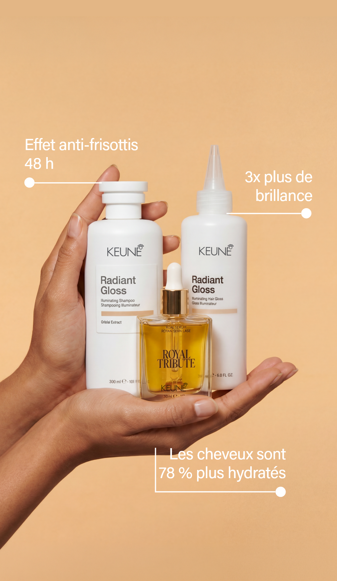 Vous cherchez un sérum pour cheveux ternes ? Essayez Radiant Gloss Illume Infusion, de Keune. Pour cheveux secs et ternes, brillance, frisottis lissés, éclat parfait