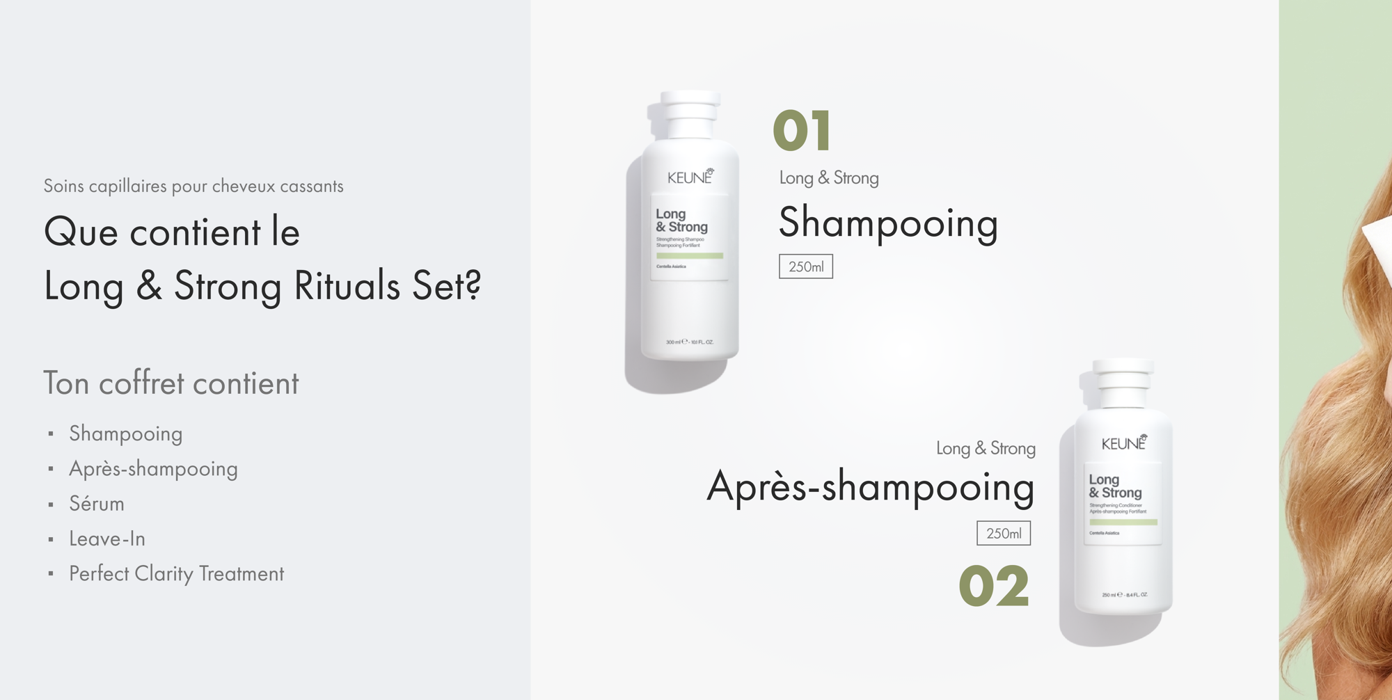 Coffret et produits de soins capillaires pour des cheveux forts