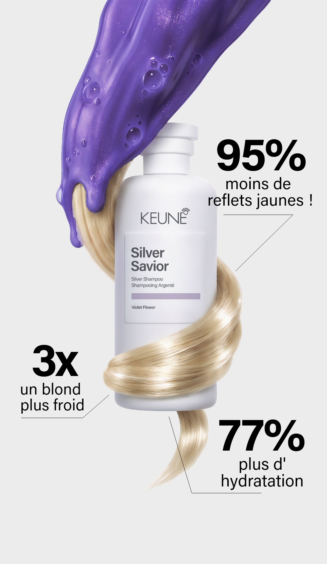 Kit Silver Blonde pour blond froid | Neutralise les reflets jaunes en seulement 3 minutes. Achetez sur keune.ch dès maintenant.