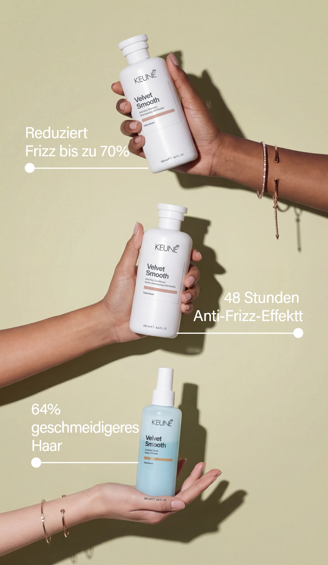 Velvet Smooth 2Phase Spray: Bestes Haarspray mit veganem Keratin für Frizz-Kontrolle. Bietet Anti-Feuchtigkeitseffekt und stellt Feuchtigkeit in frizzigem Haar wieder her.