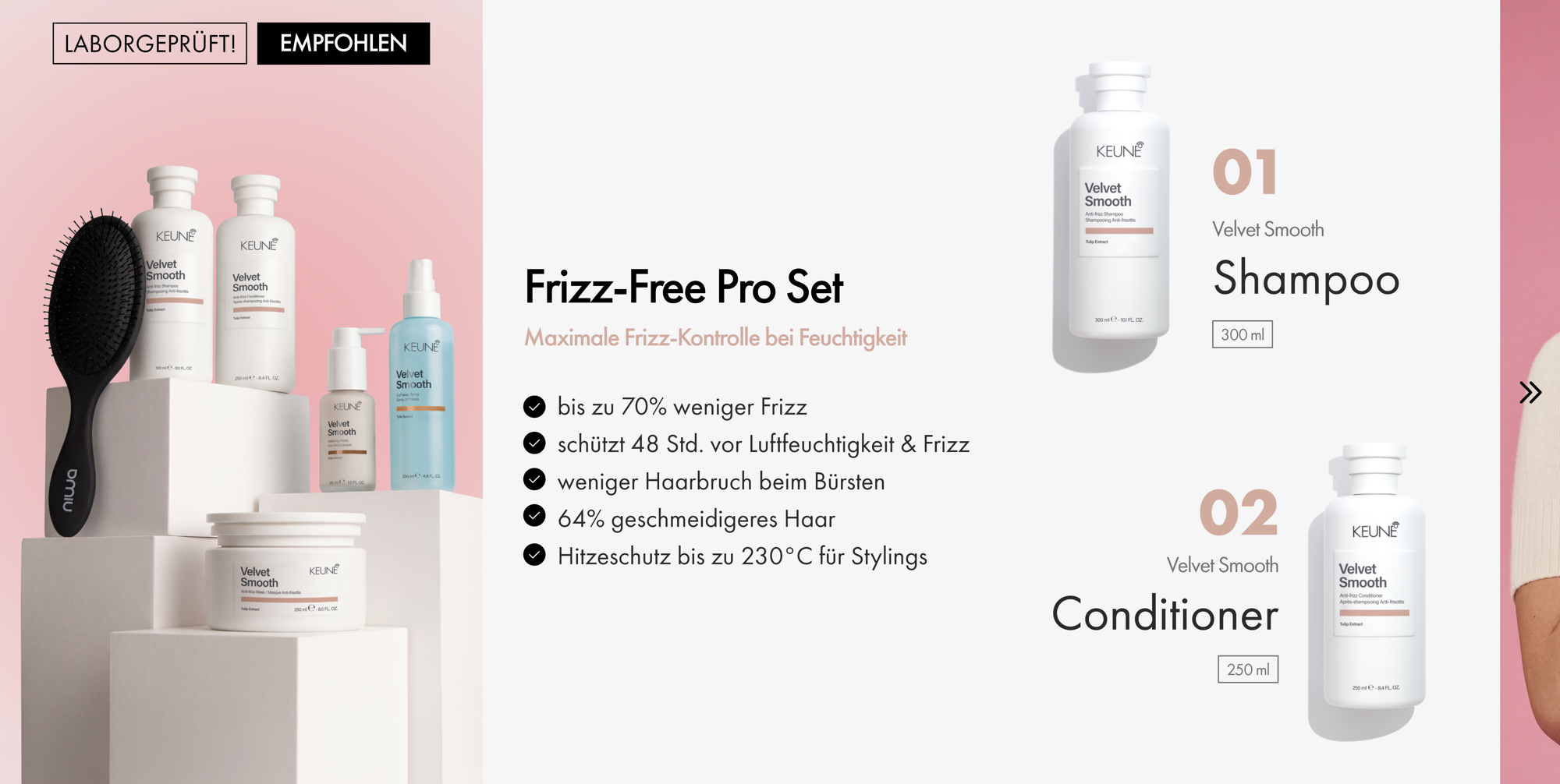 Keune Frizz-Free Pro Set für glattes, seidig weiches Haar. 