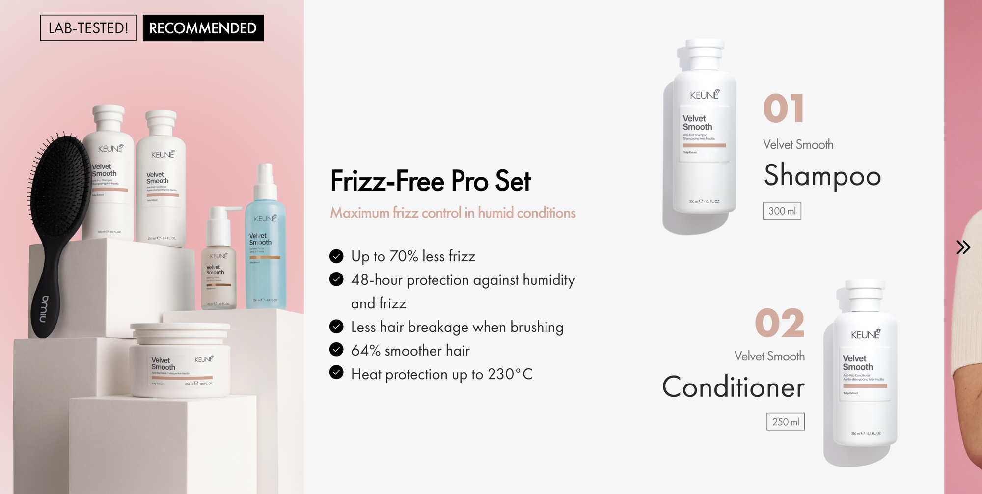 Keune Frizz-Free Pro Set with detangler brush for smooth, silky hair.