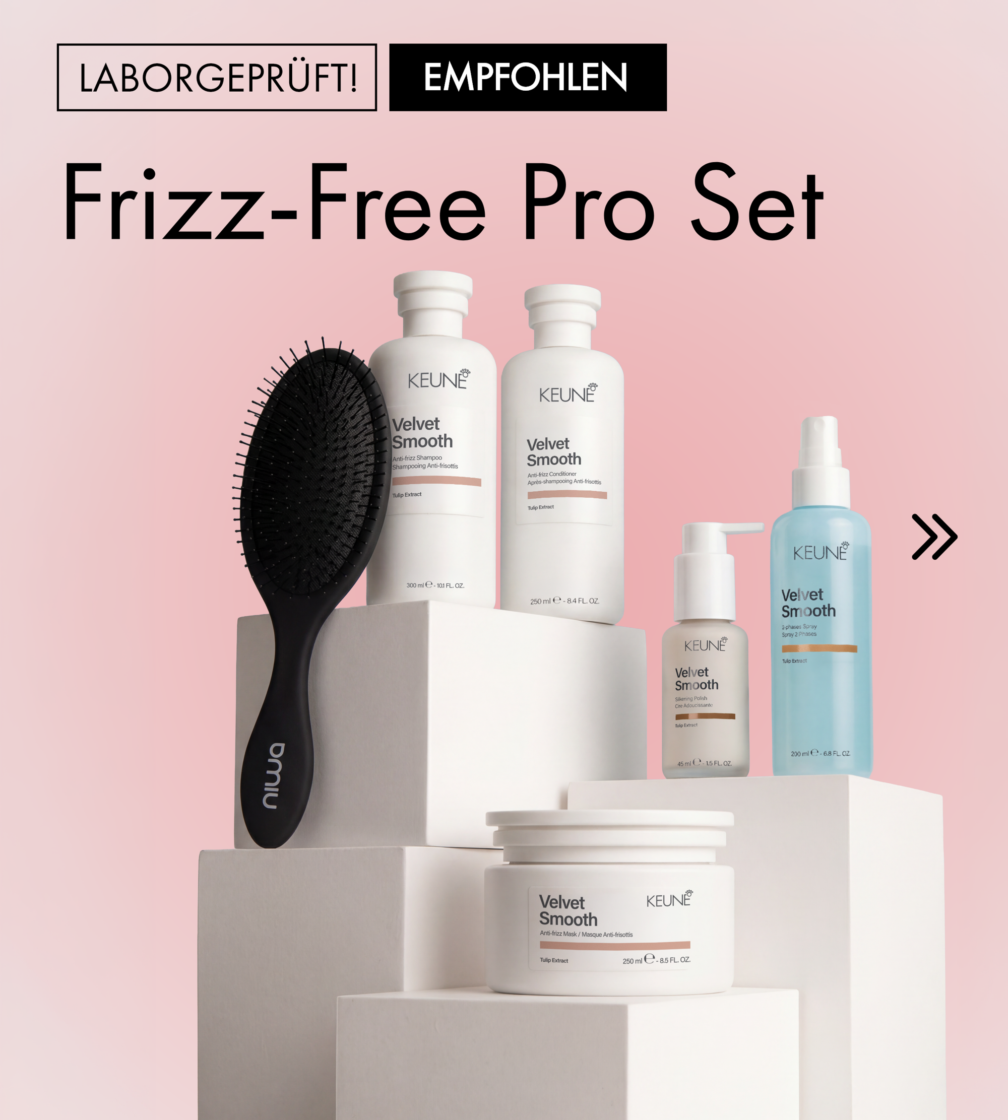 Keune Frizz-Free Pro Set für glattes, seidig weiches Haar. 