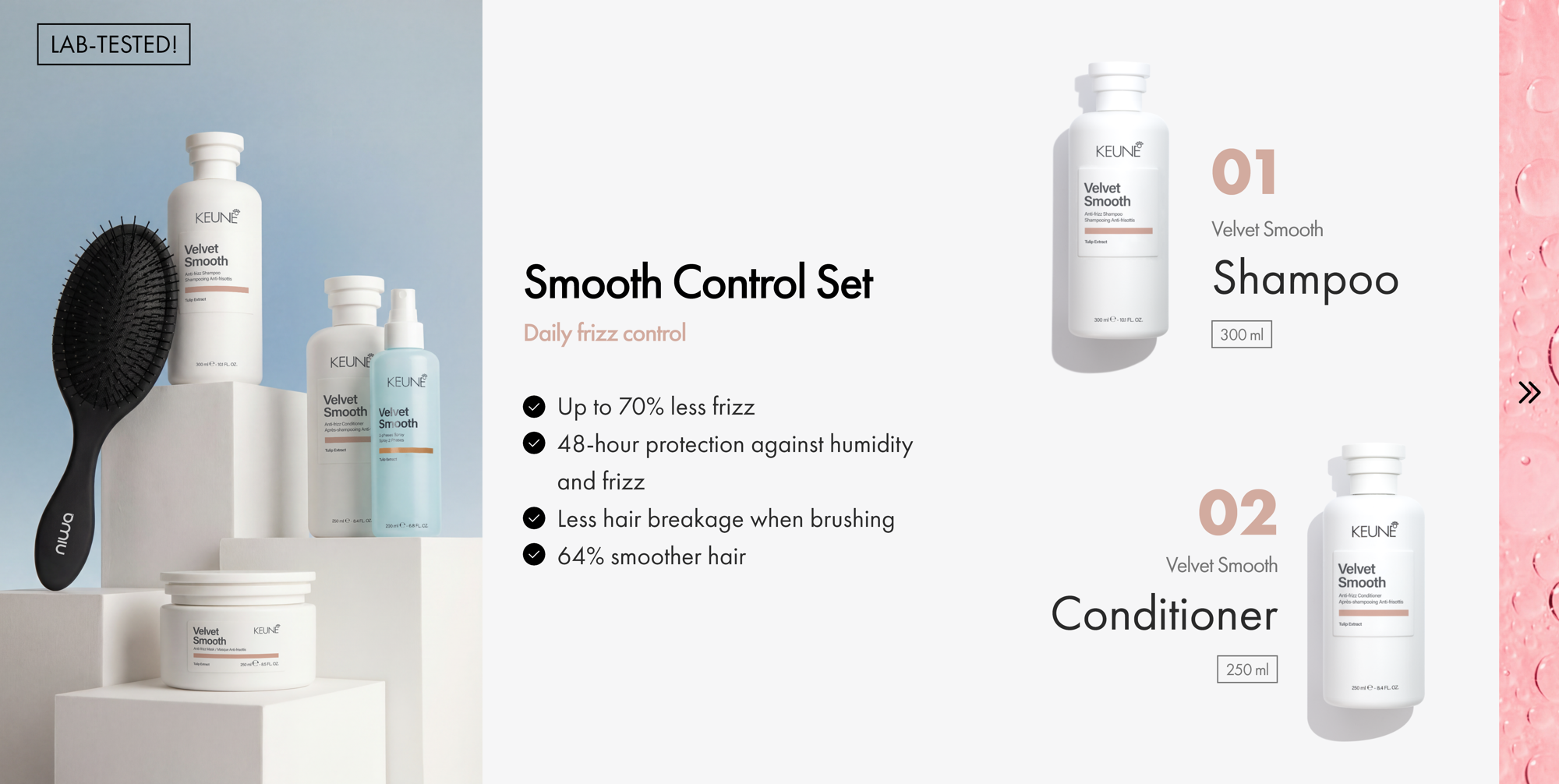  Keune Smooth Control Set with detangler brush for smooth, silky hair.
